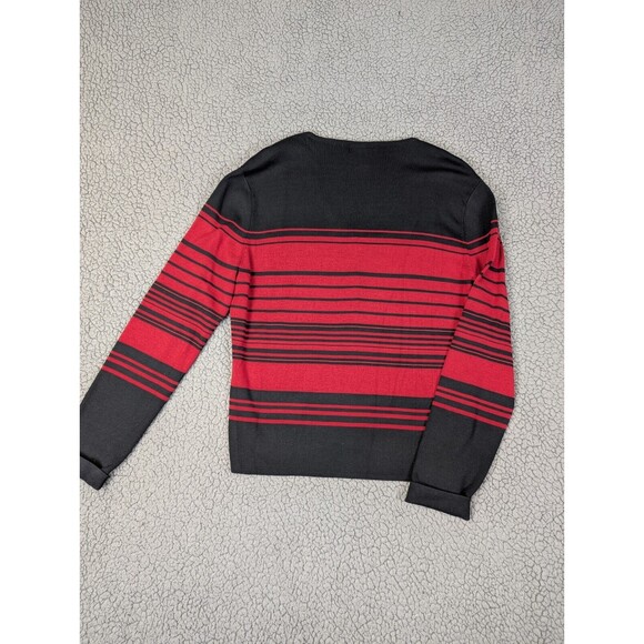 Oliver Perry Silk Blend Cardigan Red Black Stripe Size Large Button Up Long Slv - Picture 3 of 7